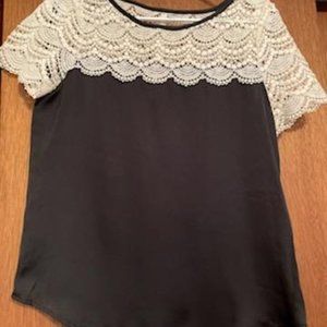 Lauren Conrad Lace and Polyester Black Top